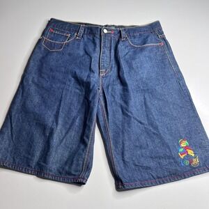 Coogi Shorts Mens 42 Blue Denim Bermuda Parrot Embroidered Tropical Graphic‎